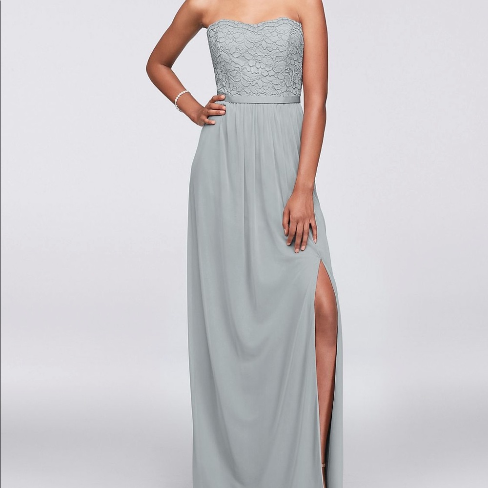 David’s Bridal Lace Strapless Bridesmaid Dress